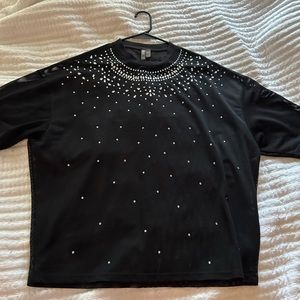 Oversized jeweled mesh shirt